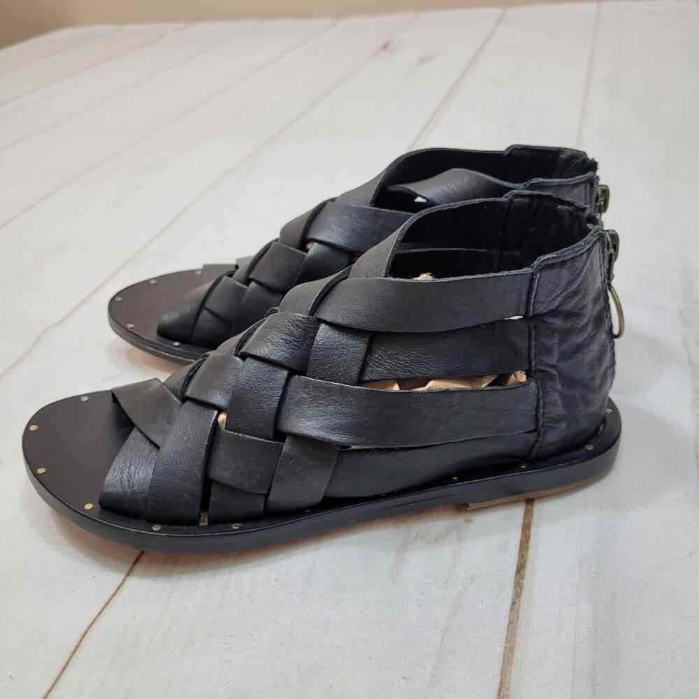 Beek strappy black woven leather sandals gladiator renaissance boho lagenlook 5